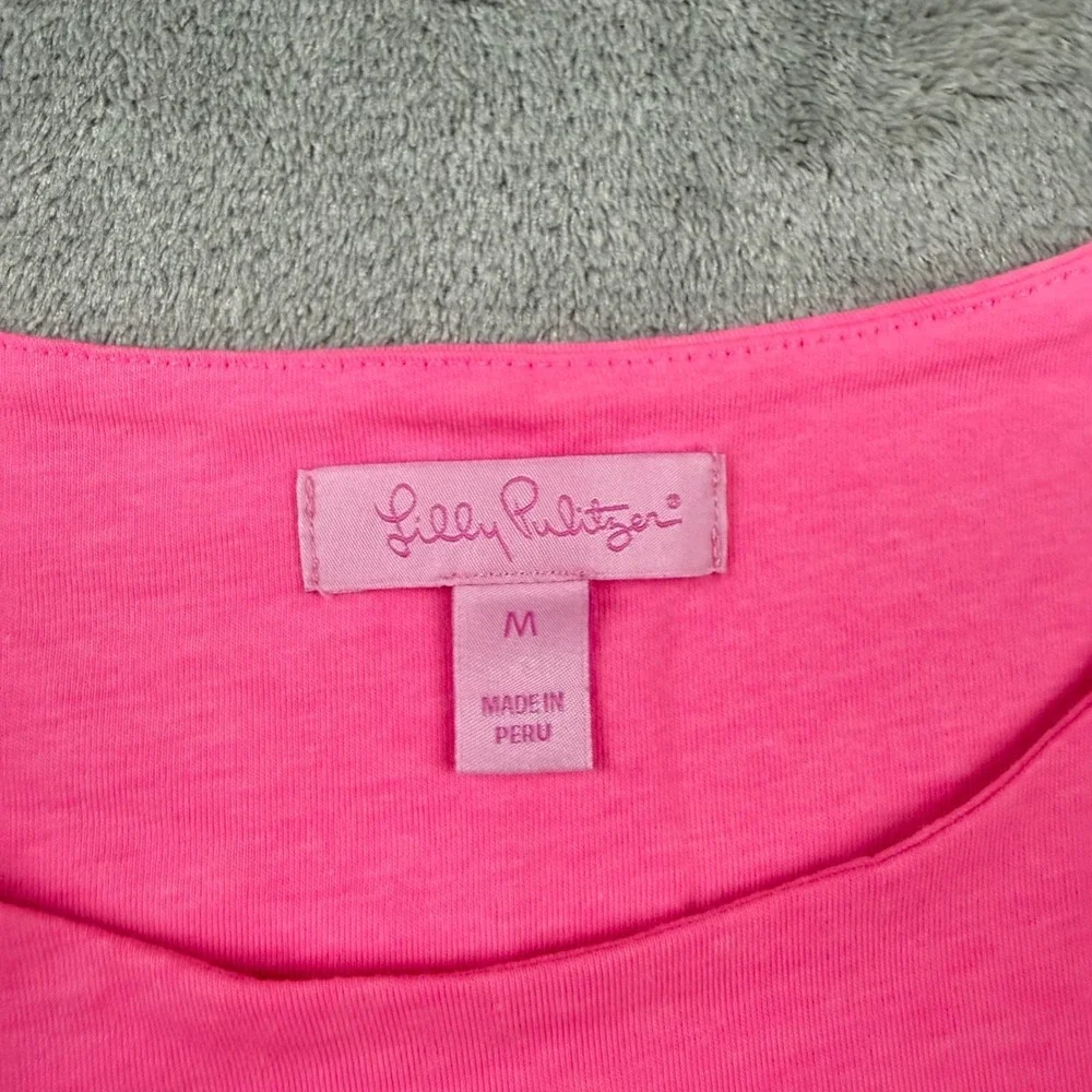 Lilly Pulitzer Size M‎ Bright Pink Lyra Cold-Shoulder Ruffled Top - Picture 3 of 7